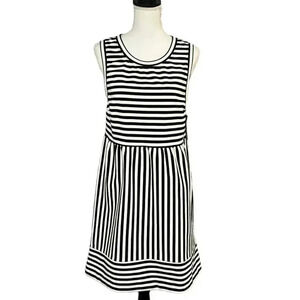 INC “Flourish” Sz L black/white stripe dress w/ statement zipper in back NWT
